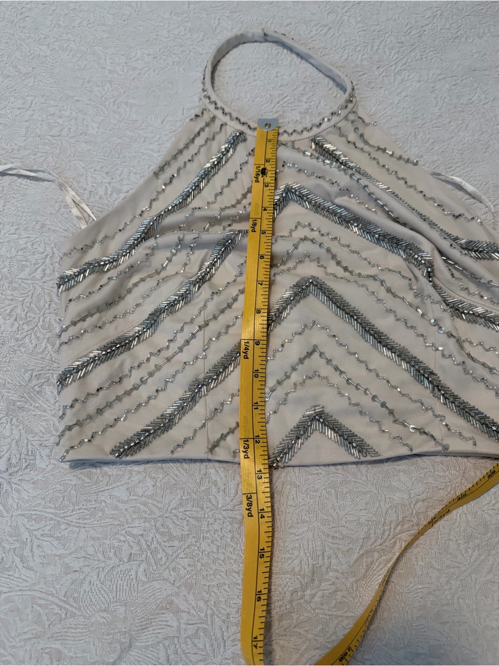 Aidan by Aidan Mattox Cream Chevron Halter Crop Top - Picture 10 of 11